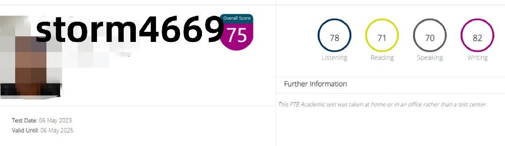 重庆某同学pte online保分保过 75分
