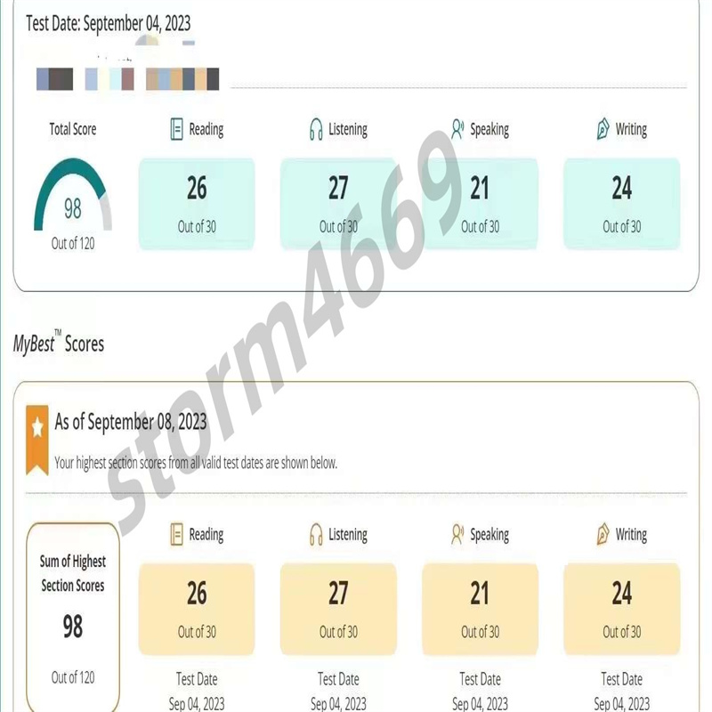 南昌某同学托福家考保过出98