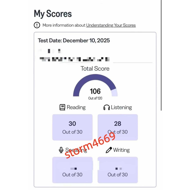 云南某同学托福考试保分出106分
