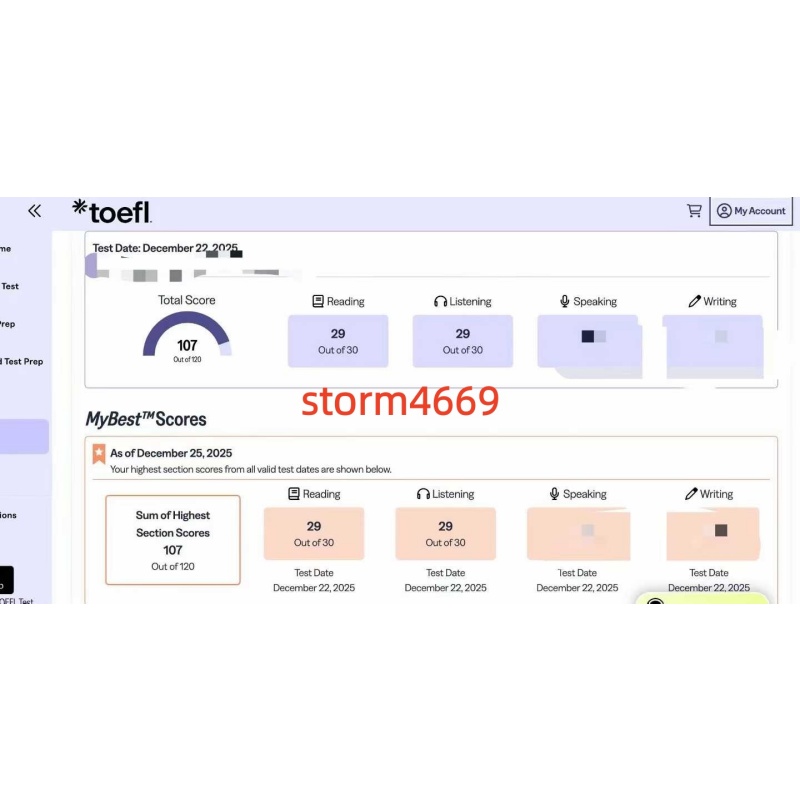 上海某同学托福代考出107分