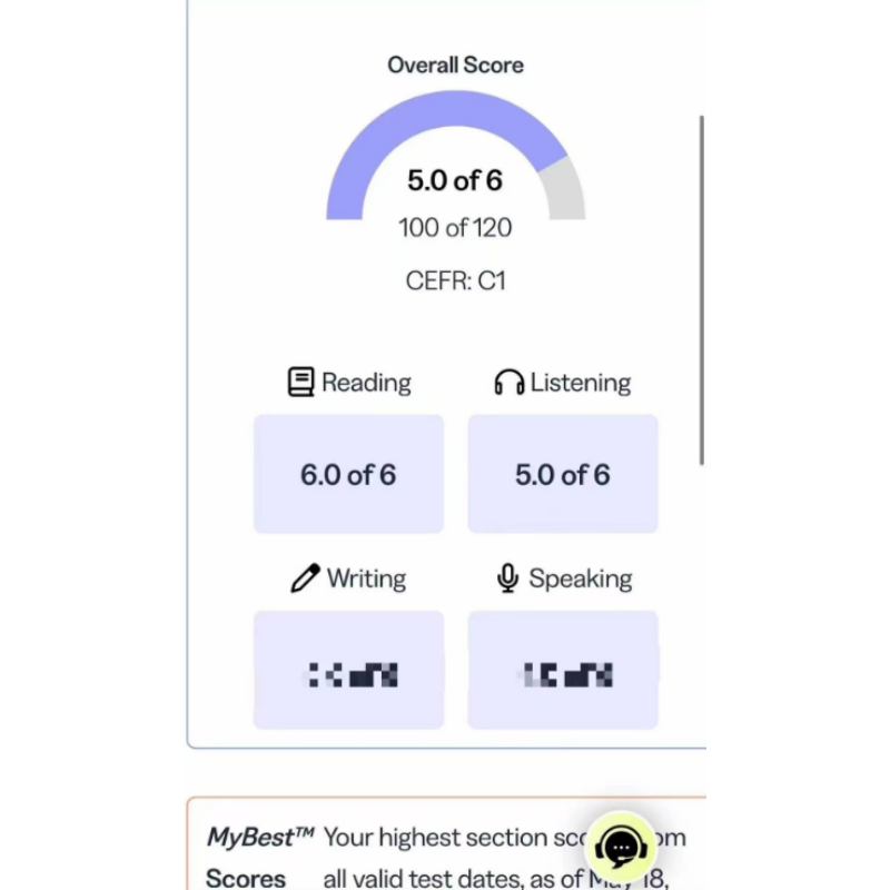 杭州某同学托福代考出5.0分
