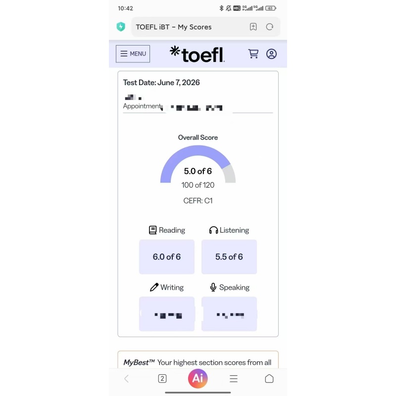 上海某同学托福保分出5.0分