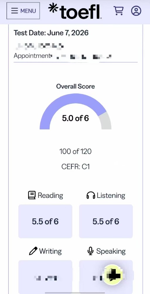 天津某同学托福大自拍出5.0分