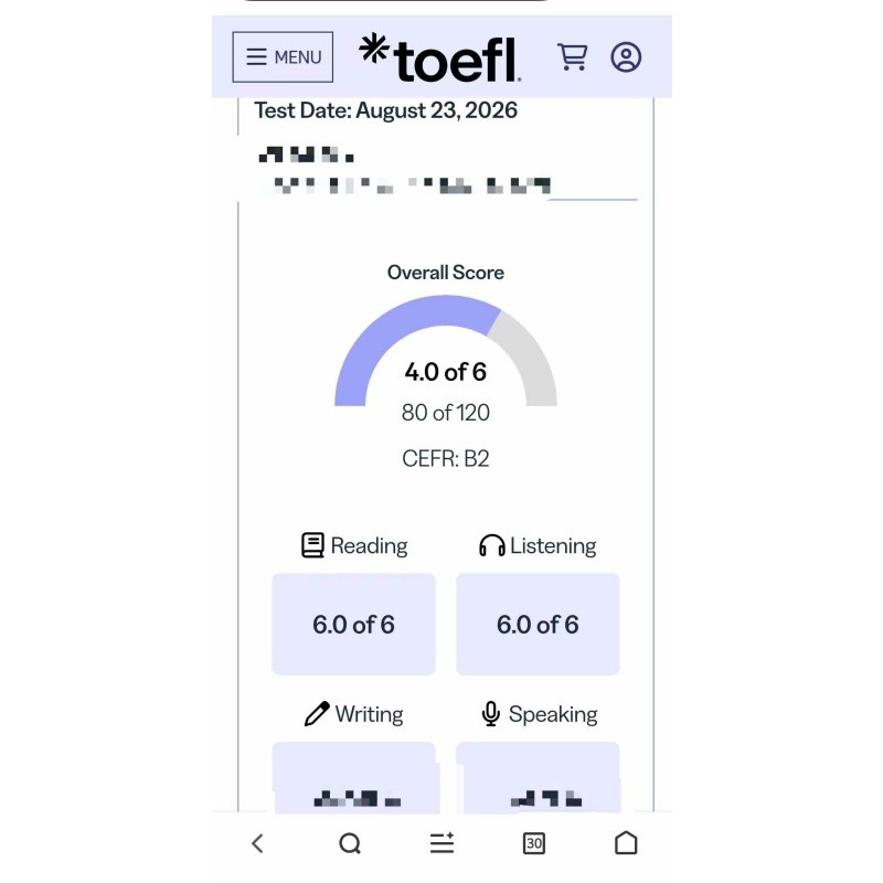 合肥某同学托福考试保分出4.0分