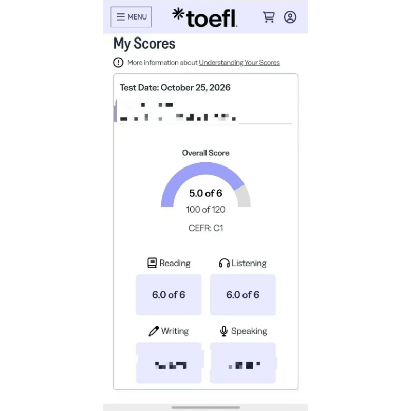 四川某同学托福替考出5.0分